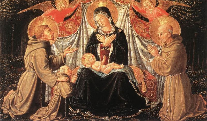 GOZZOLI, Benozzo Madonna and Child with Sts Francis and Bernardine, and Fra Jacopo dfg oil painting image